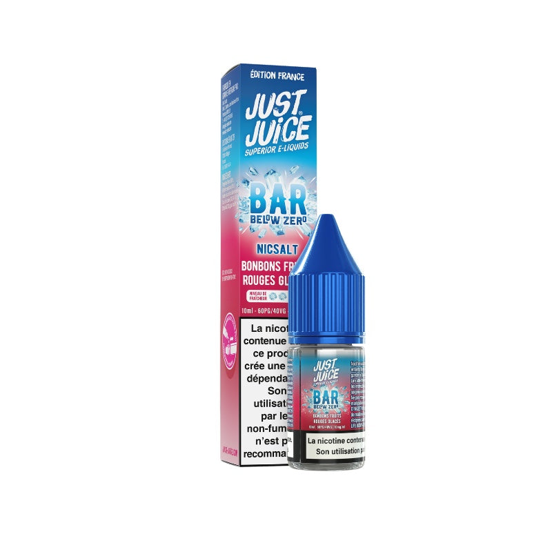 E-liquide Bonbons Fruits Rouges Glacés Sel de Nicotine 10ml Bar Below Zero Just Juice - saveurs bonbon aux fruits rouges, fraîcheur glacée 10 mg