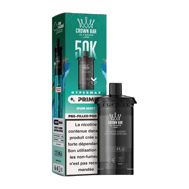 Cartouche Crown Bar HyperMax Prime 50K Gum Mint 10ml - Al Fakher - cartouche Al Fakher