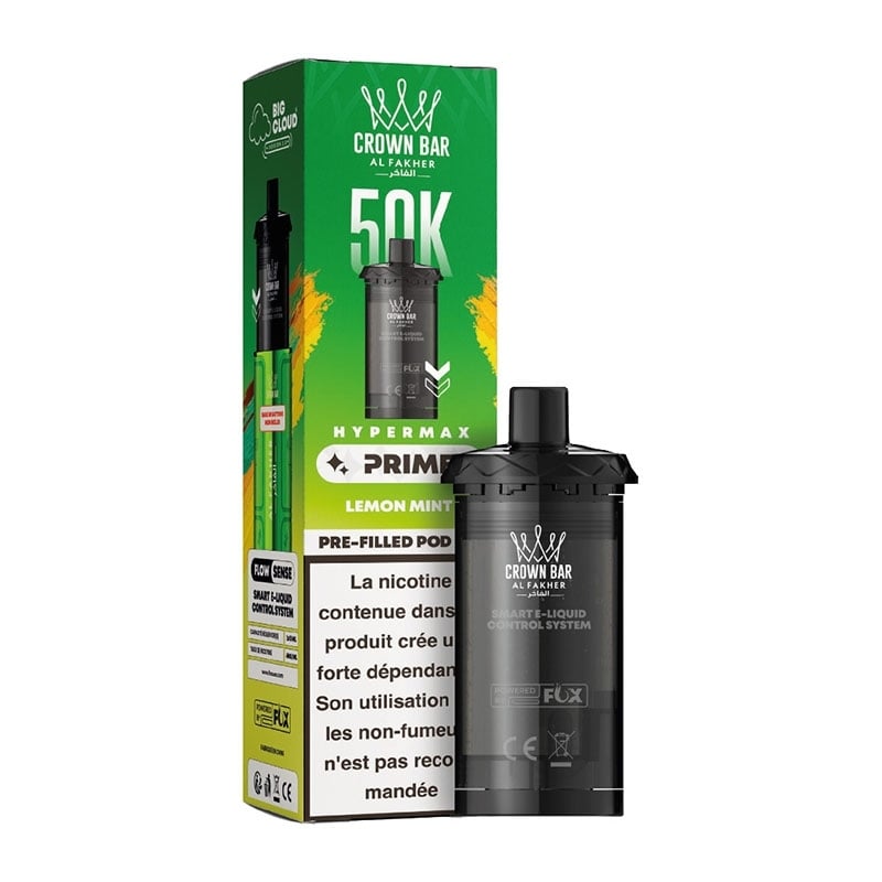 Cartouche Crown Bar HyperMax Prime 50K Lemon Mint 10ml - Al Fakher - cartouche Al Fakher