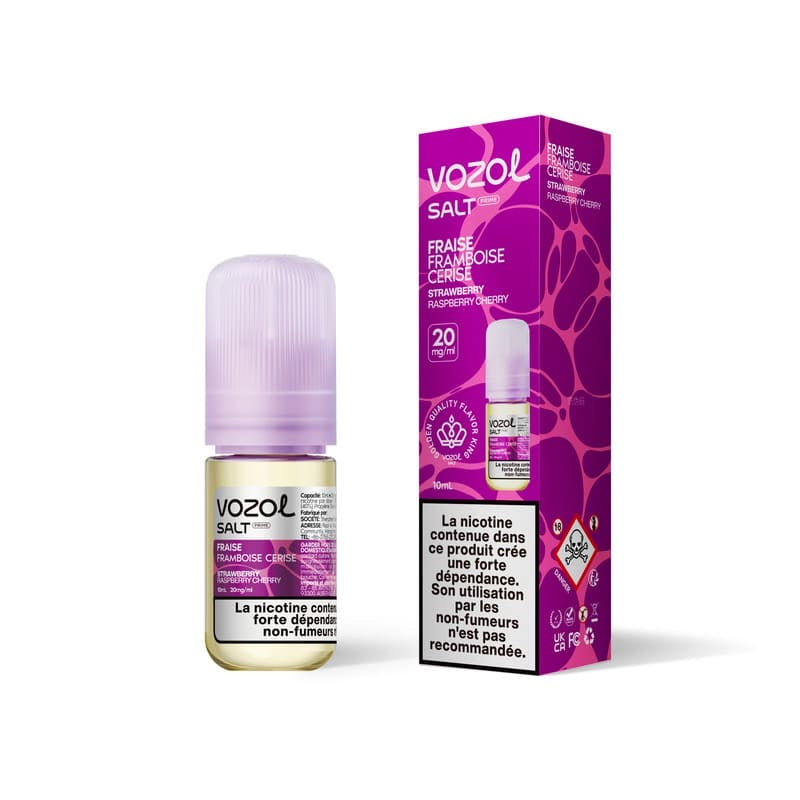E-liquide Fraise Framboise Cerise Sel de Nicotine 10ml Vozol - saveurs fraise, framboise, cerise 20 mg