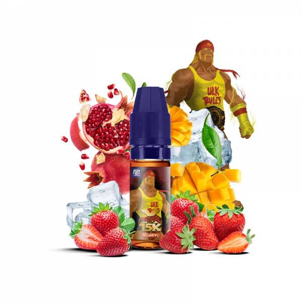 E-liquide Hogano Sel de Nicotine 10ml XFighter 15K Fighter Fuel - saveurs fraise, mangue, grenade, glace (visuel ingrédients)