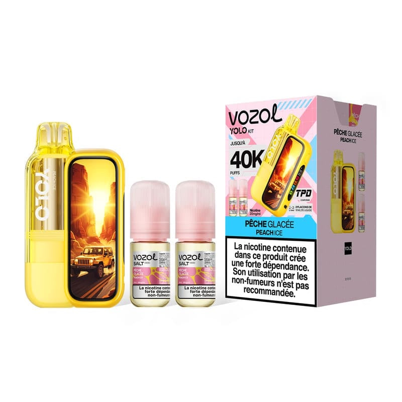 Puff rechargeable Yolo 40K Pêche Glacée Vozol - kit avec cartouche 10ml et 2 e-liquides 20mg