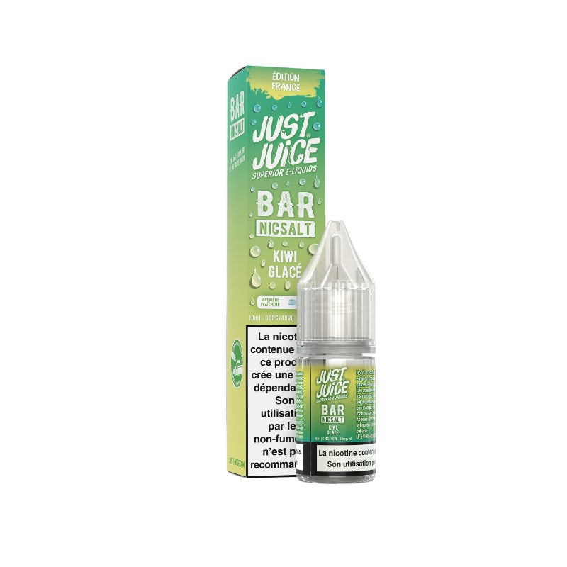 E-liquide Kiwi Glacé Sel de Nicotine 10ml Bar Nicsalt Just Juice - saveurs kiwi, fraîcheur glacée 10 mg