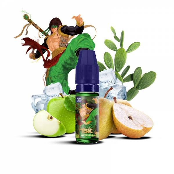 E-liquide Minasawa Sel de Nicotine 10ml XFighter 15K Fighter Fuel - saveurs pomme, poire, cactus, fraîcheur (visuel ingrédients)