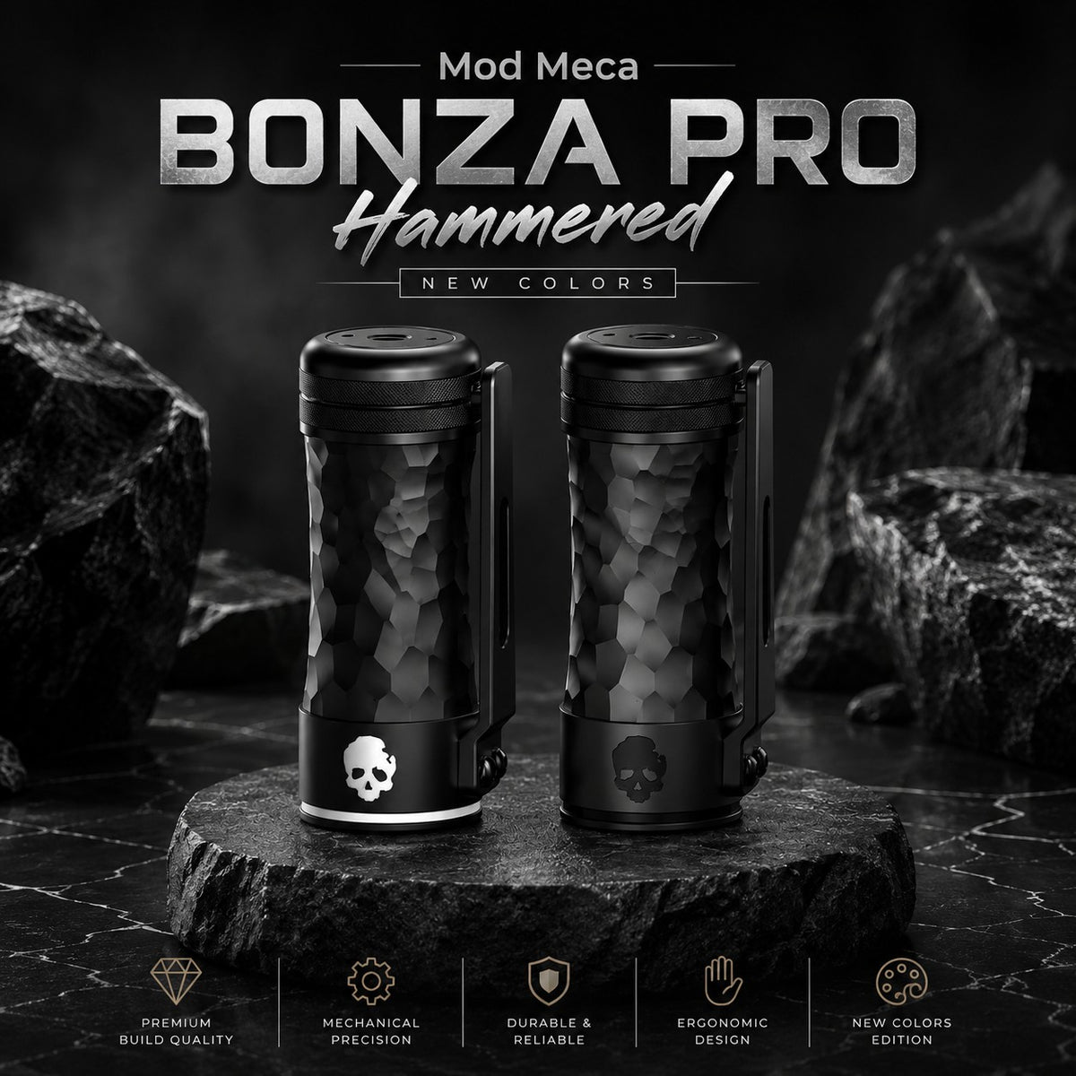 Mod Meca Bonza Pro Hammered Gunmetal - Thunder Cloud x Vaping Bogan - mod mécanique Thunder Cloud x Vaping Bogan