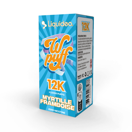 Cartouche Wpuff 12K Myrtille Framboise Liquideo - Puff sans nicotine 12000 bouffees