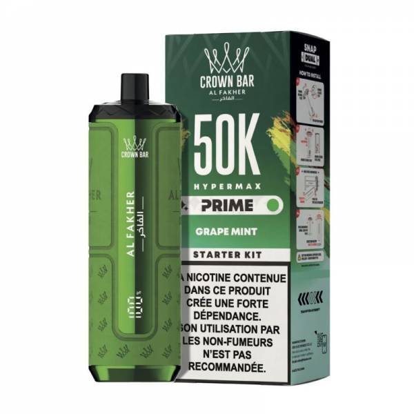 Puff rechargeable Al Fakher Crown Bar Hypermax Prime 50K - Grape Mint