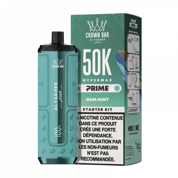 Puff rechargeable Al Fakher Crown Bar Hypermax Prime 50K - Gum Mint