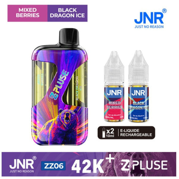 Puff JNR Z Pluse 42K+ Mixed Berries & Black Dragon Ice - cigarette électronique rechargeable