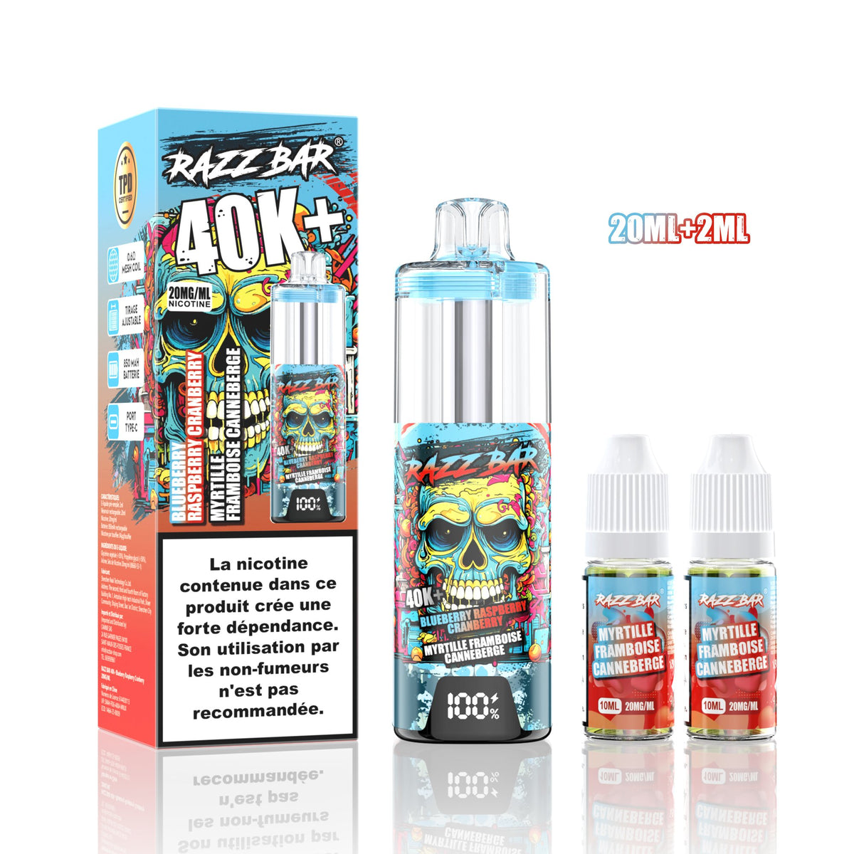 Puff RazzBar 40K+ Blueberry Raspberry Cranberry - 20mg/ml
