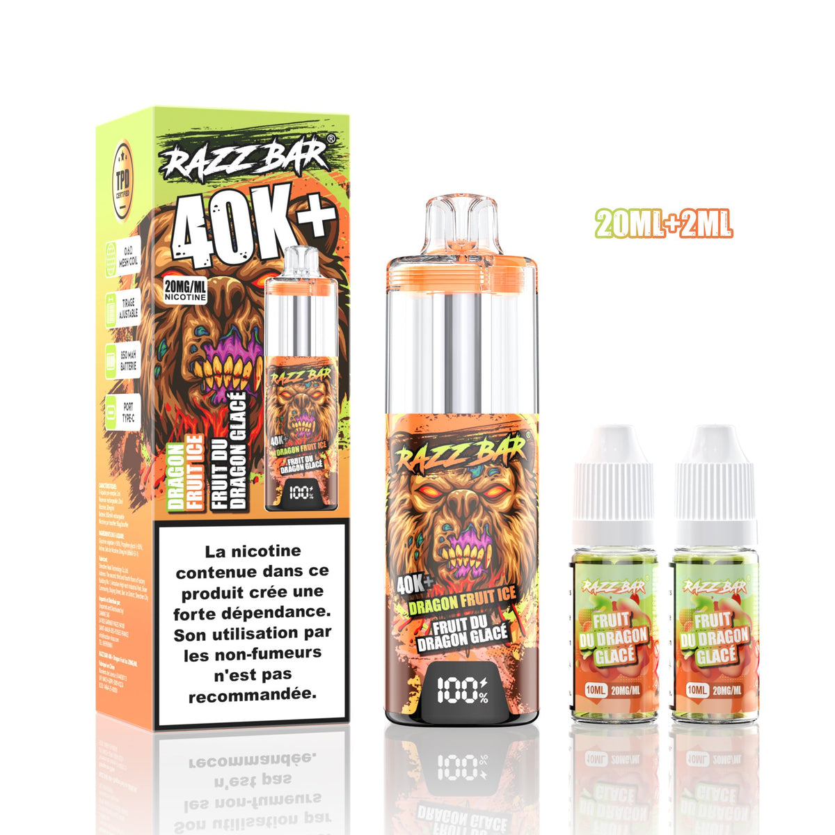 Puff RazzBar 40K+ Dragon Fruit Ice - 20mg/ml