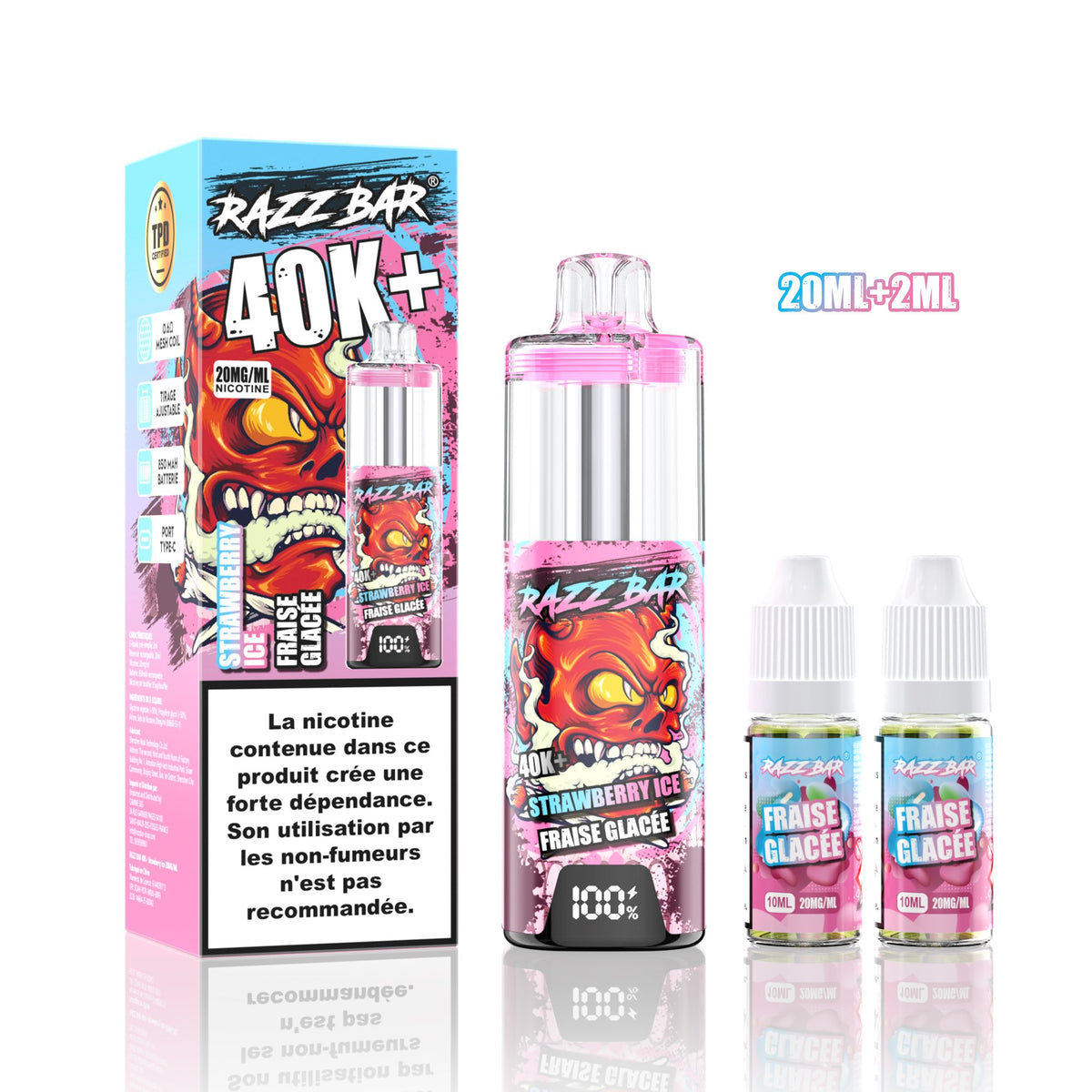 Puff RazzBar 40K+ Strawberry Ice - 20mg/ml