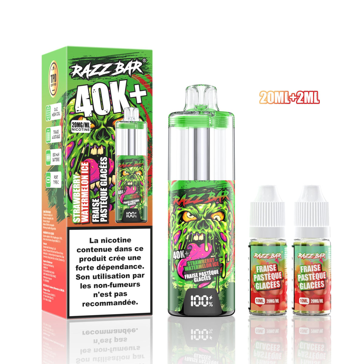 Puff RazzBar 40K+ Strawberry Watermelon Ice - 20mg/ml