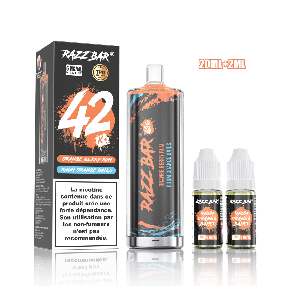 Puff RazzBar 42K+ Orange Berry Rum - 6mg/ml