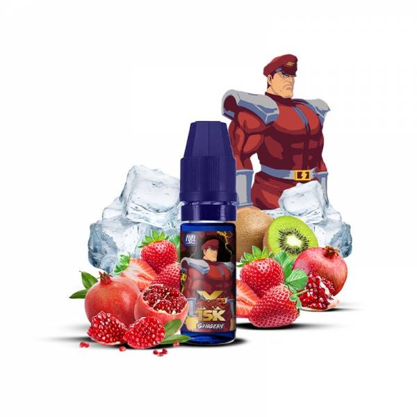 E-liquide Shigeri Sel de Nicotine 10ml XFighter 15K Fighter Fuel - saveurs grenade, fraise sauvage, kiwi, fraîcheur (visuel ingrédients)