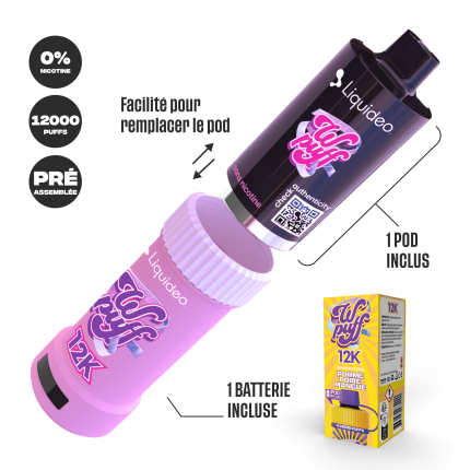 Puff Wpuff 12K Starter Kit Pomme Poire Mangue Liquideo - Kit complet sans nicotine 12000 bouffees