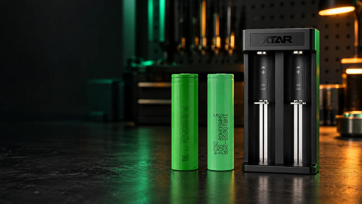Accus Sony VTC6 et Samsung 25R avec chargeur XTAR MC2 Plus