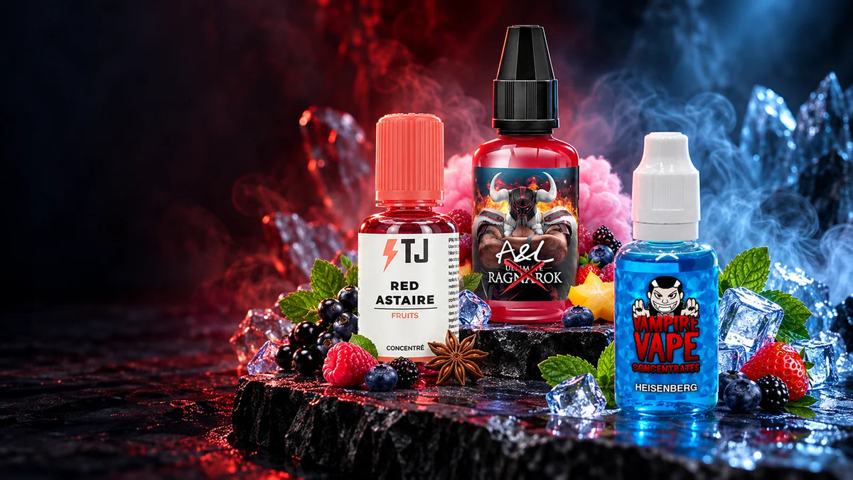 Arômes concentrés Ragnarok A&L, Red Astaire T-Juice et Heisenberg Vampire Vape