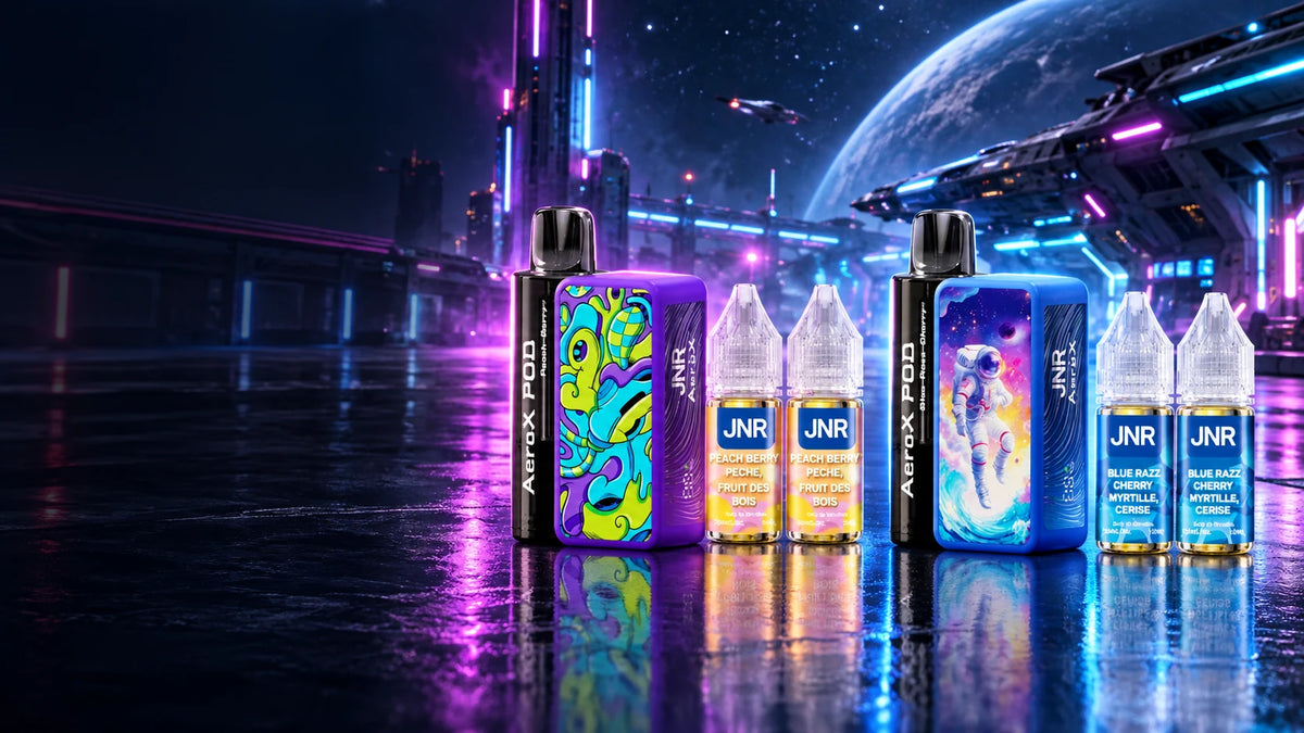 Puffs JNR Aerox 32K rechargeables avec flacons e-liquide