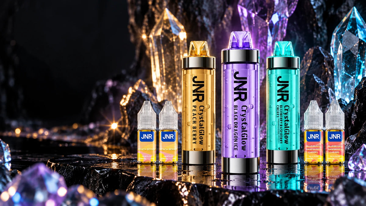 Puffs JNR Crystal Glow 33K rechargeables avec flacons e-liquide