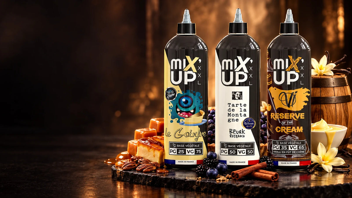 E-liquides 1 litre Mixup XXL Le Goinfre, Tarte de la Montagne et Reserve Of The Cream