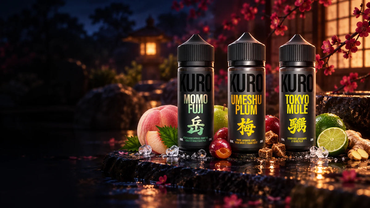 E-liquides Kuro 80 ml Momo Fuji, Umeshu Plum et Tokyo Mule