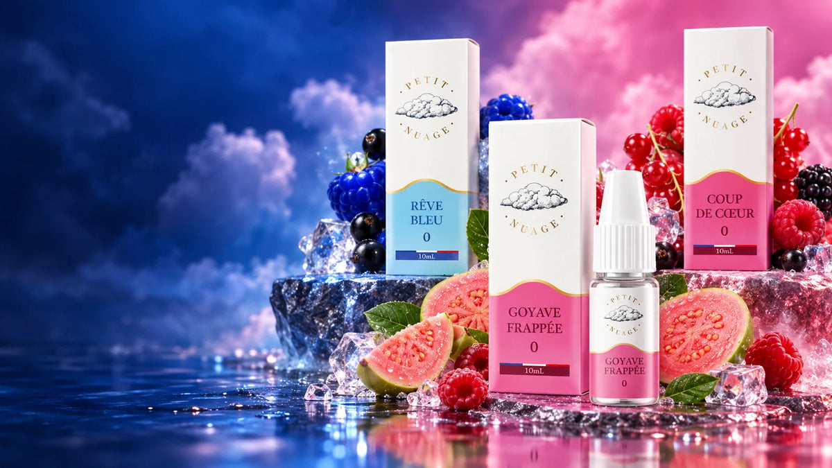 E-liquides Petit Nuage Rêve Bleu, Coup de Cœur et Goyave Frappée
