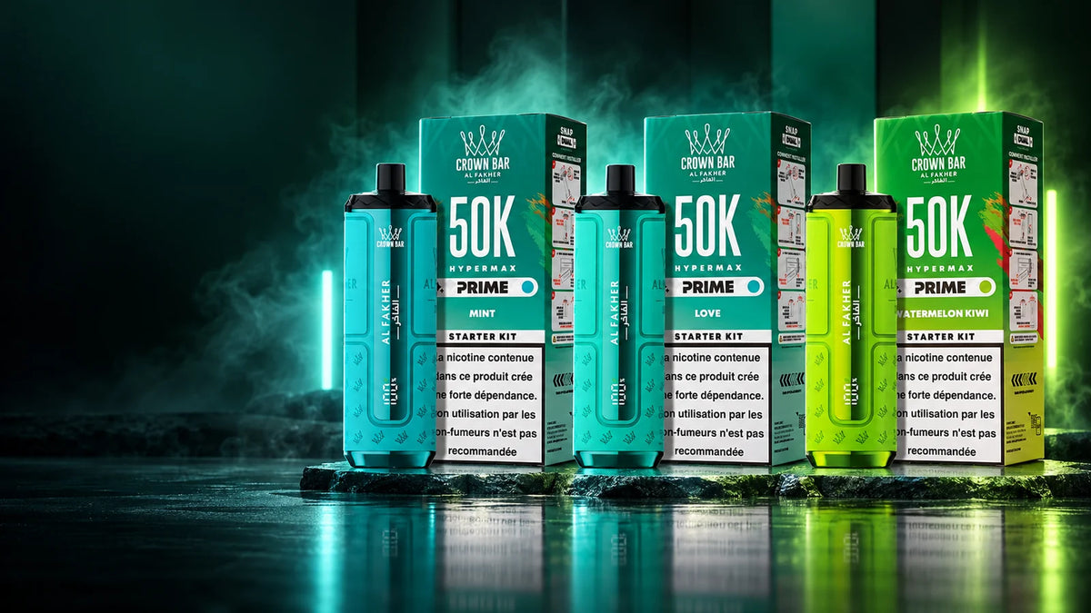 Puffs Al Fakher Crown Bar HyperMax Prime 50K Mint, Love et Watermelon Kiwi