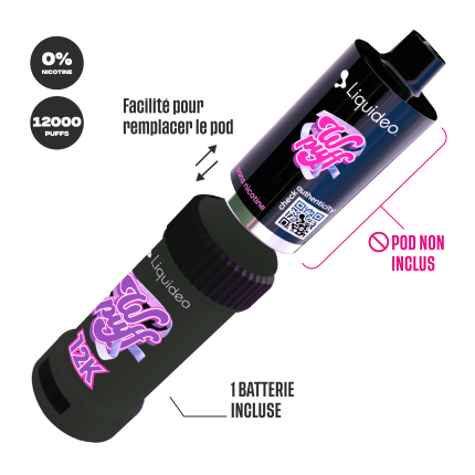 Batterie Wpuff 12K Noire Liquideo - Batterie de rechange USB-C ecran Smart Screen