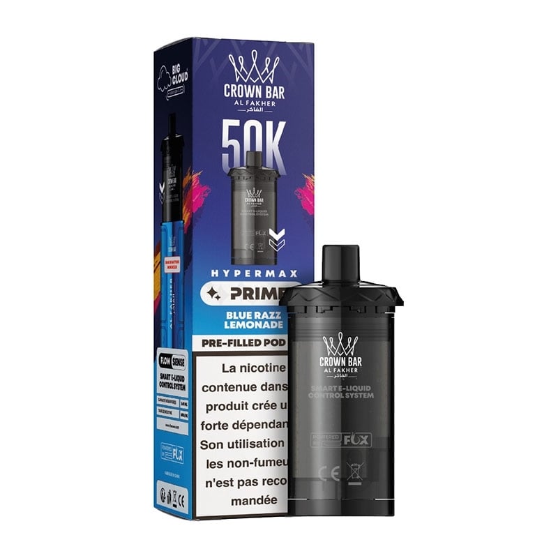 Cartouche Crown Bar HyperMax Prime 50K Blue Razz Lemonade 10ml - Al Fakher - cartouche Al Fakher