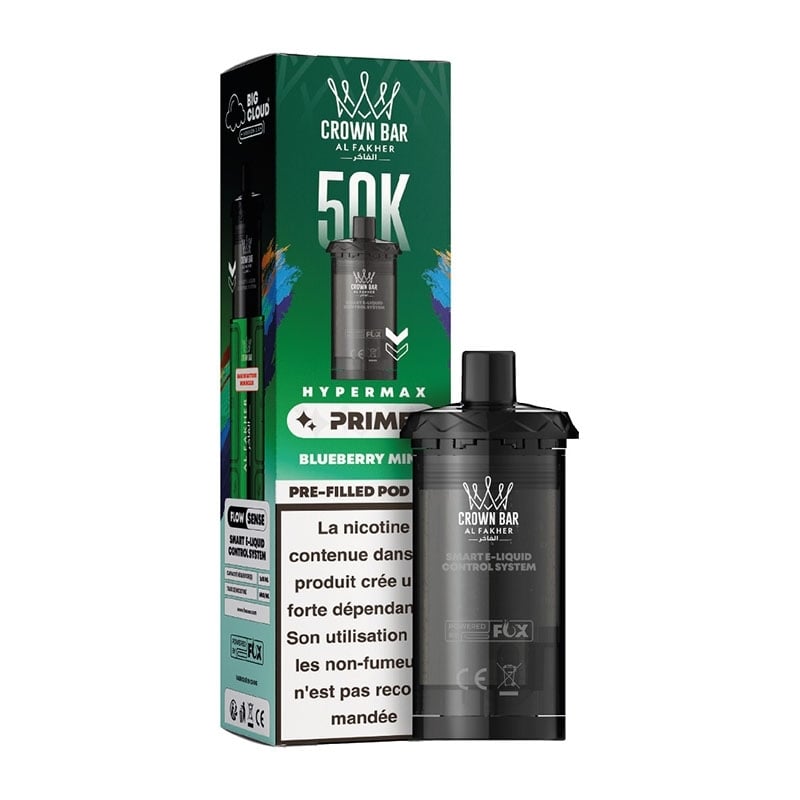Cartouche Crown Bar HyperMax Prime 50K Blueberry Mint 10ml - Al Fakher - cartouche Al Fakher