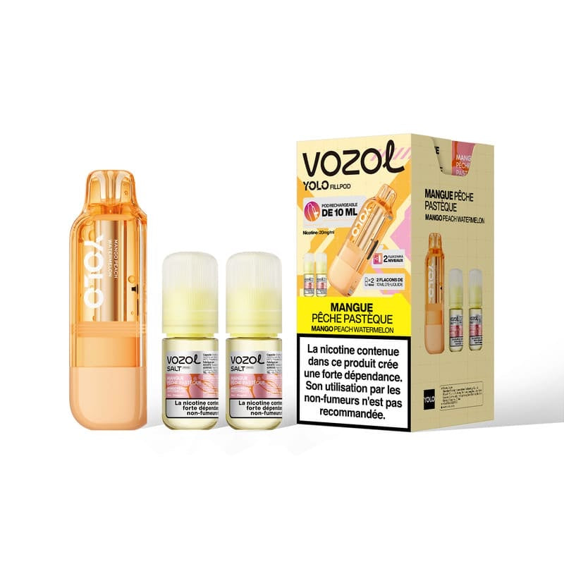 Cartouche Yolo 40K Mangue Pêche Pastèque Vozol - cartouche 10ml et 2 e-liquides 20mg pour puff Yolo