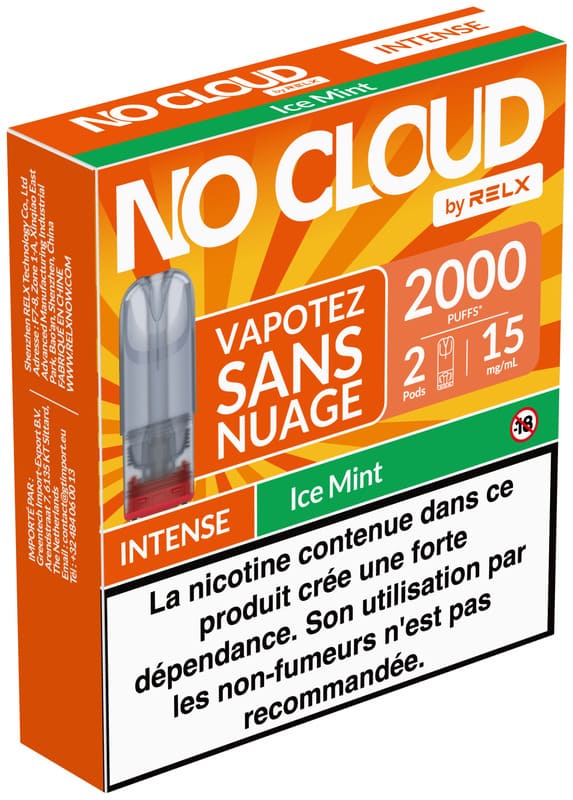 Cartouches No Cloud Intense 15mg Par 2 Ice Mint - RELX - Alliancetech.fr