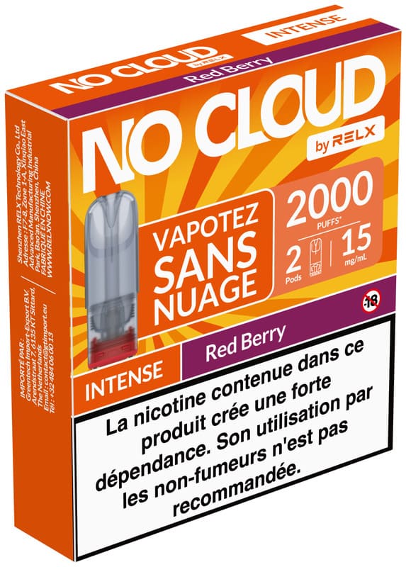 Cartouches No Cloud Intense 15mg Par 2 Red Berry - RELX - Alliancetech.fr