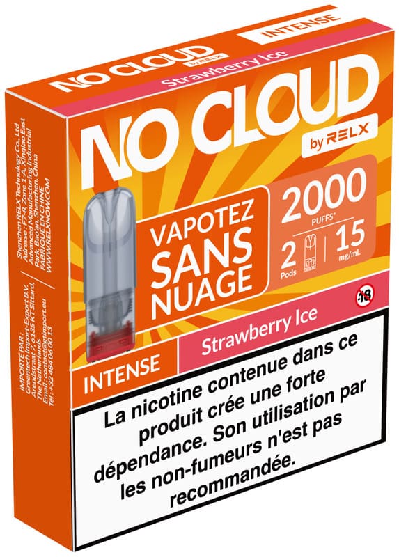 Cartouches No Cloud Intense 15mg Par 2 Strawberry Ice - RELX - Alliancetech.fr