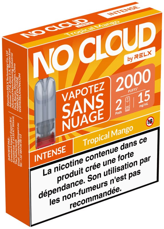 Cartouches No Cloud Intense 15mg Par 2 Tropical Mango - RELX - Alliancetech.fr