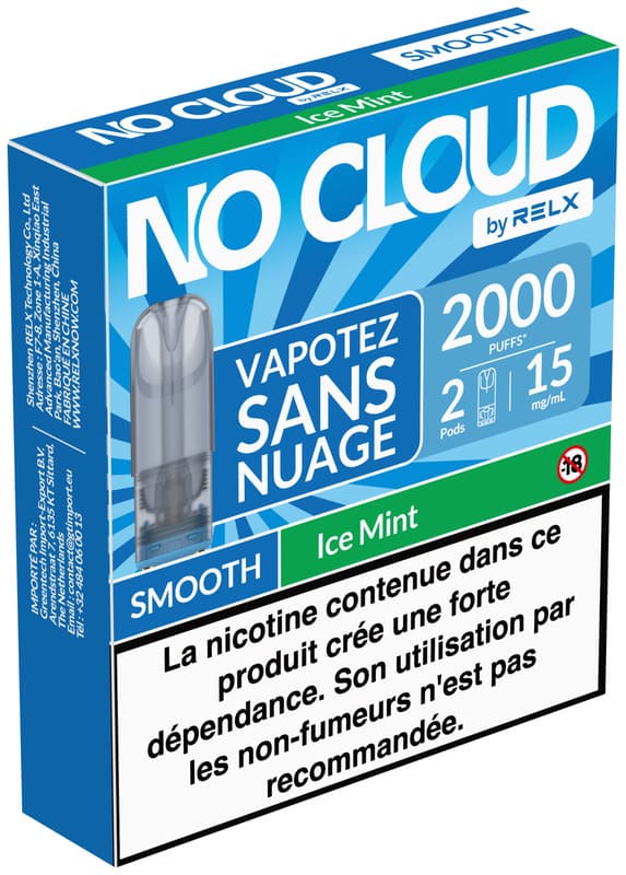 Cartouches No Cloud Smooth 15mg Par 2 Ice Mint - RELX - Alliancetech.fr