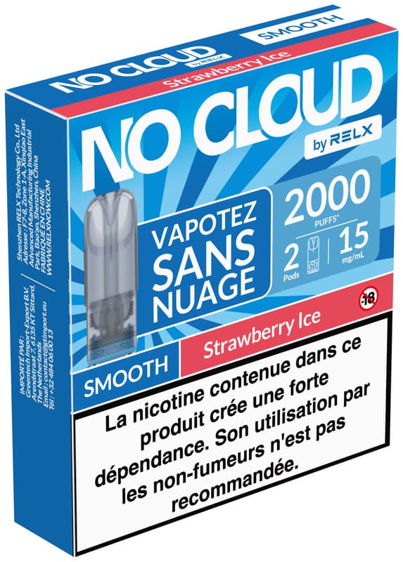 Cartouches No Cloud Smooth 15mg Par 2 Strawberry Ice - RELX - Alliancetech.fr