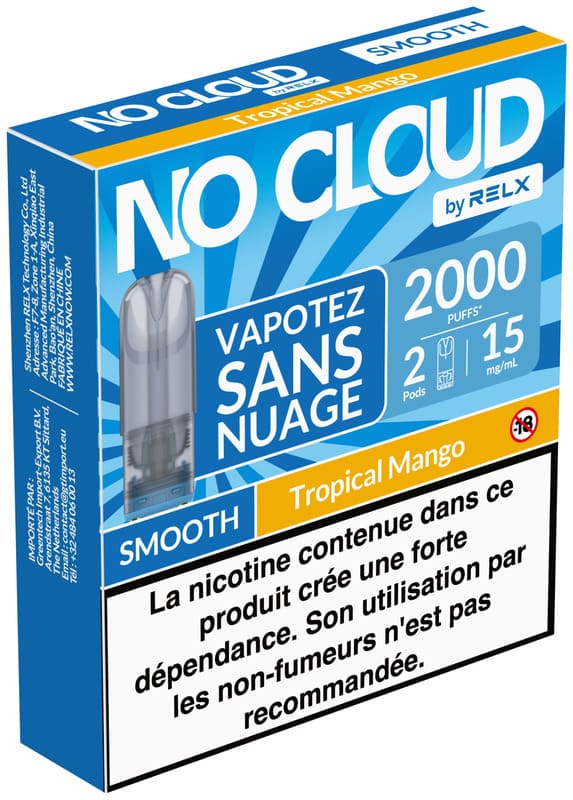 Cartouches No Cloud Smooth 15mg Par 2 Tropical Mango - RELX - Alliancetech.fr