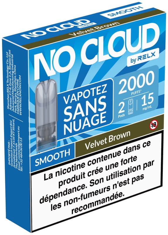 Cartouches No Cloud Smooth 15mg Par 2 Velvet Brown - RELX - Alliancetech.fr