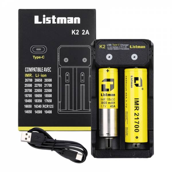 Chargeur K2 2 slots USB-C - Listman avec boîte et câble
