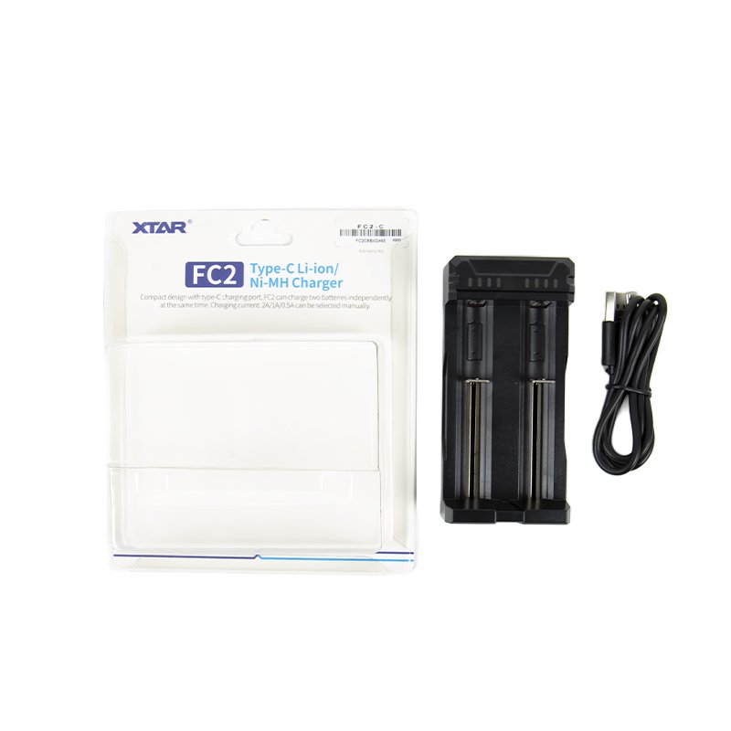 Chargeur FC2 2 slots USB-C - XTAR - vue 3 du chargeur d’accus
