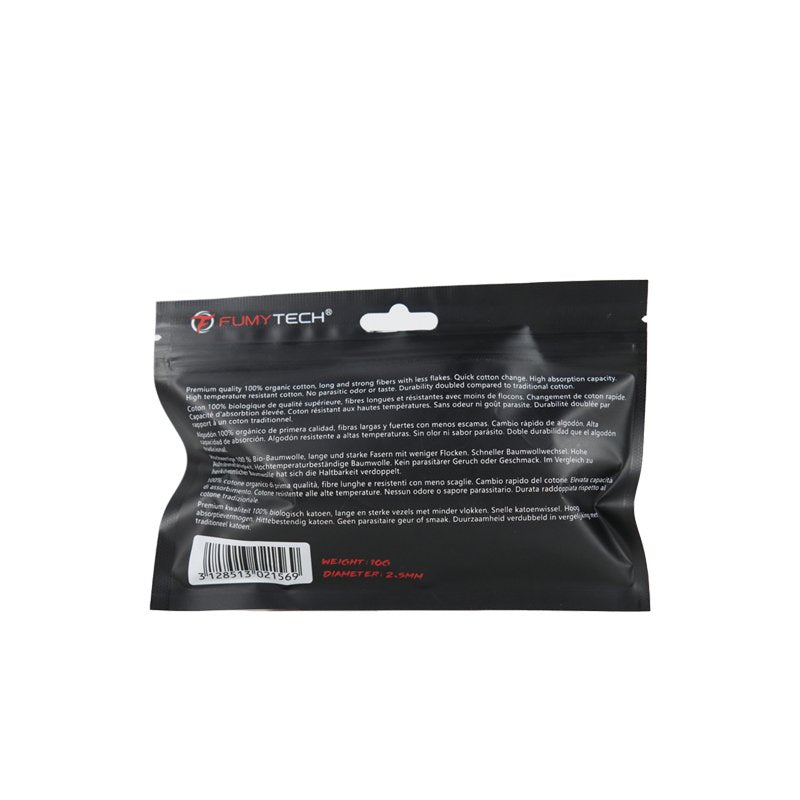Coton Premium organique 2,5 mm - Fumytech - sachet ouvert montrant le coton