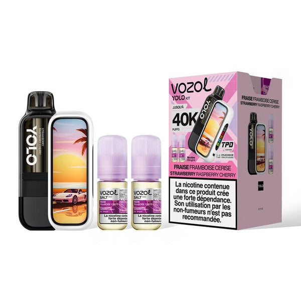 Puff rechargeable Yolo 40K Fraise Framboise Cerise Vozol - kit avec cartouche 10ml et 2 e-liquides 20mg