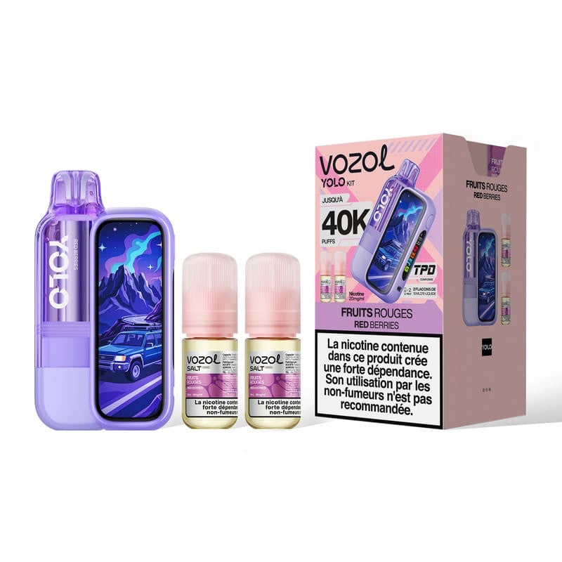 Puff rechargeable Yolo 40K Fruits Rouges Vozol - kit avec cartouche 10ml et 2 e-liquides 20mg