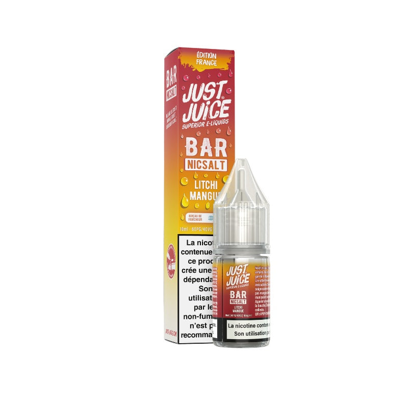 E-liquide Litchi Mangue Sel de Nicotine 10ml Bar Nicsalt Just Juice - saveurs litchi, mangue 10 mg