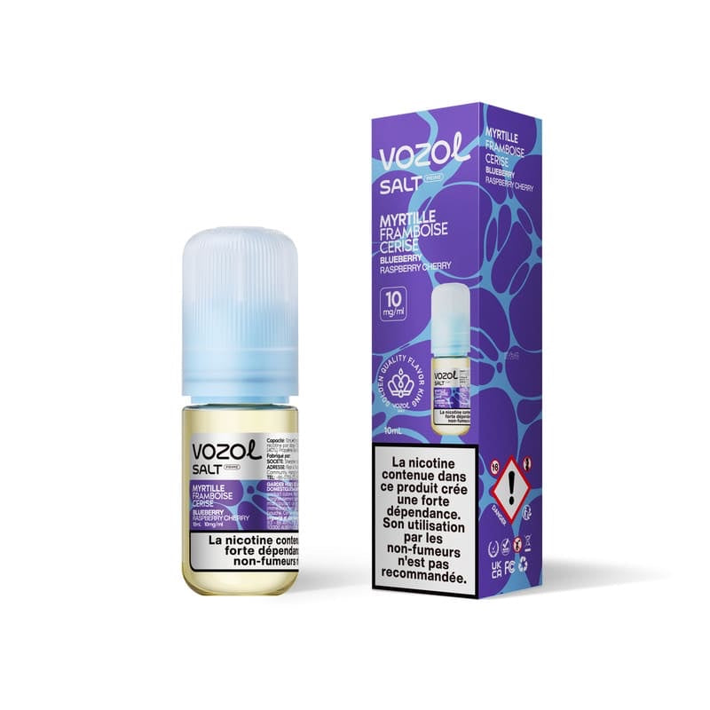 E-liquide Myrtille Framboise Cerise Sel de Nicotine 10ml Vozol - saveurs myrtille, framboise, cerise 10 mg