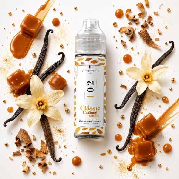 E-liquide N°102 Maître Vapotier - saveurs classic blond, caramel, vanille