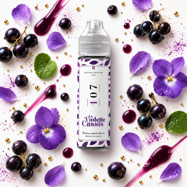 E-liquide N°407 Maître Vapotier - saveurs violette, cassis, fraîcheur