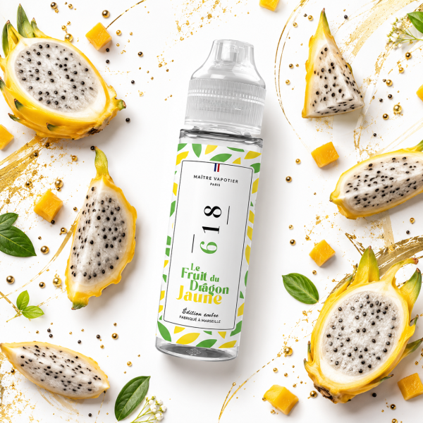 E-liquide N°618 Maître Vapotier - saveurs fruit du dragon jaune, fruit exotique, fraîcheur